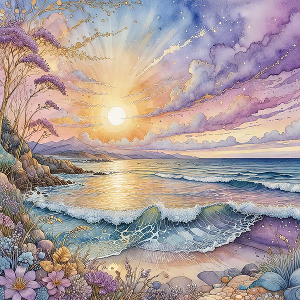 Watercolor Coastal Sunset Digital Paper: Soft Blues & Purples (10 JPGs) — image 1