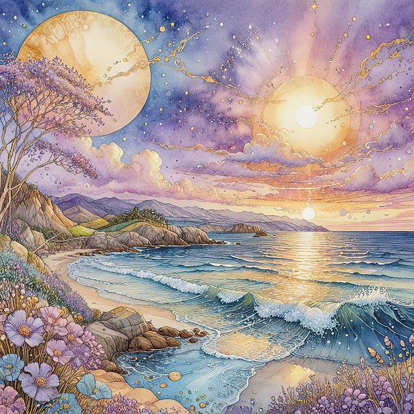 Watercolor Coastal Sunset Digital Paper: Soft Blues & Purples (10 JPGs) — image 2