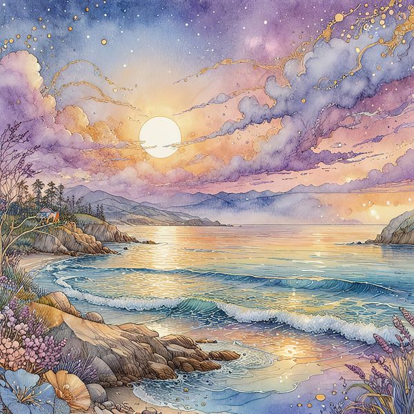 Watercolor Coastal Sunset Digital Paper: Soft Blues & Purples (10 JPGs) — image 3