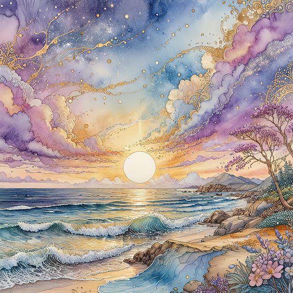 Watercolor Coastal Sunset Digital Paper: Soft Blues & Purples (10 JPGs) — image 4