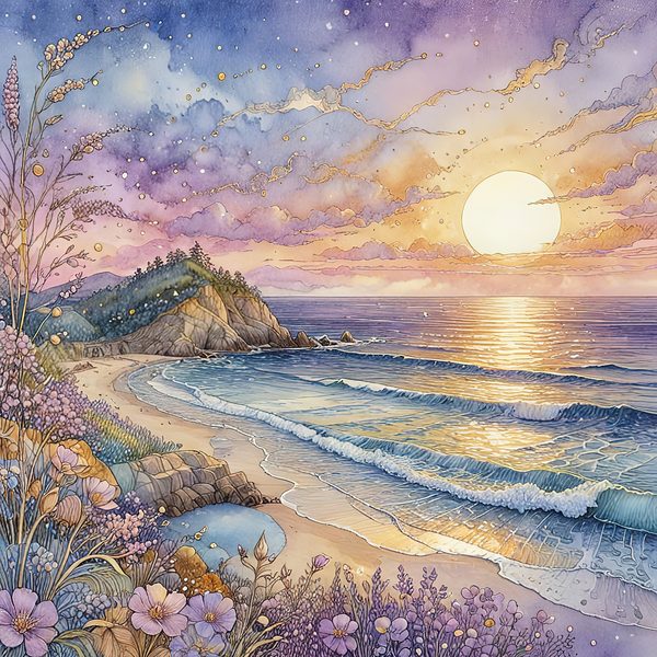 Watercolor Coastal Sunset Digital Paper: Soft Blues & Purples (10 JPGs) — image 5