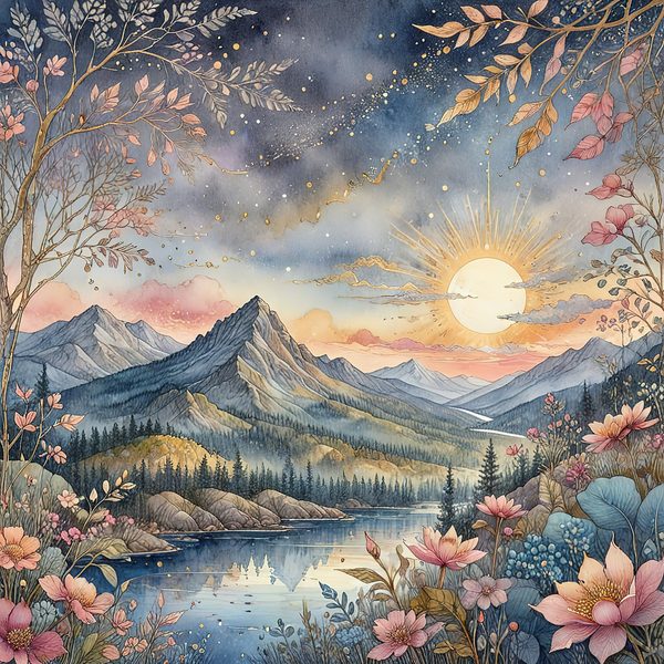 Watercolor Mountain Floral Digital Paper: Pastel Landscape (10 JPGs) — image 1