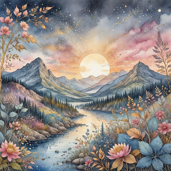 Watercolor Mountain Floral Digital Paper: Pastel Landscape (10 JPGs) — image 3