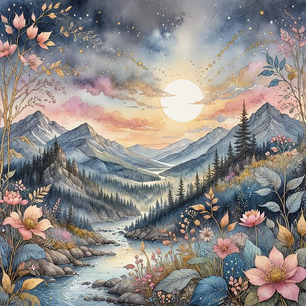 Watercolor Mountain Floral Digital Paper: Pastel Landscape (10 JPGs) — image 5