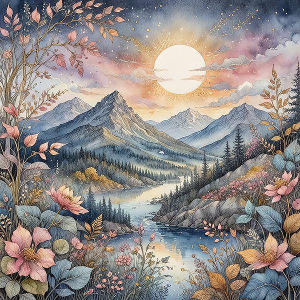 Watercolor Mountain Floral Digital Paper: Pastel Landscape (10 JPGs) — image 6