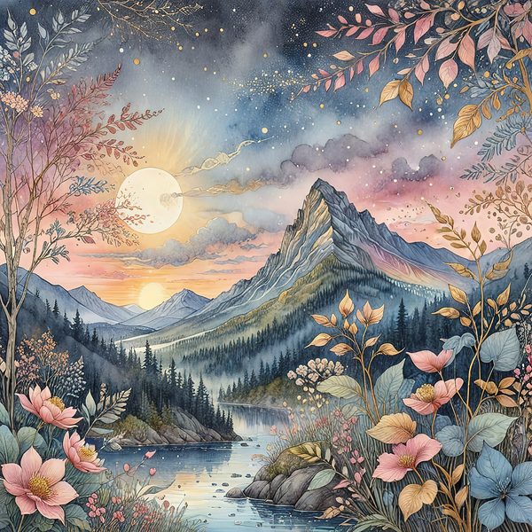 Watercolor Mountain Floral Digital Paper: Pastel Landscape (10 JPGs) — image 7