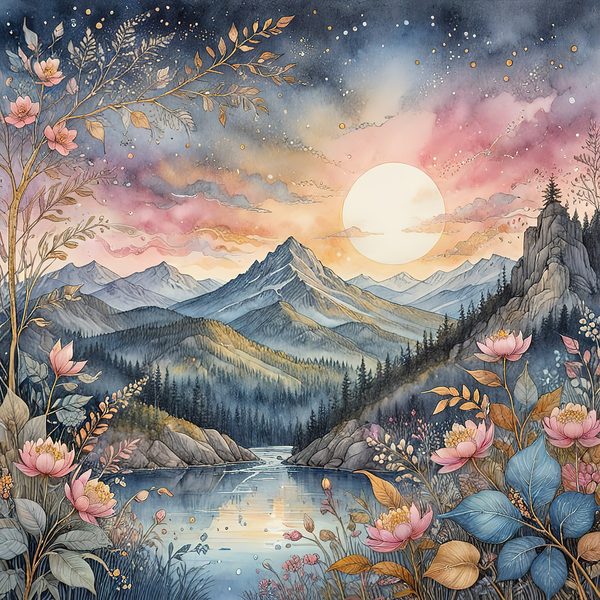 Watercolor Mountain Floral Digital Paper: Pastel Landscape (10 JPGs) — image 8