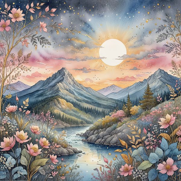 Watercolor Mountain Floral Digital Paper: Pastel Landscape (10 JPGs) — image 9