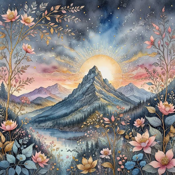 Watercolor Mountain Floral Digital Paper: Pastel Landscape (10 JPGs) — image 10
