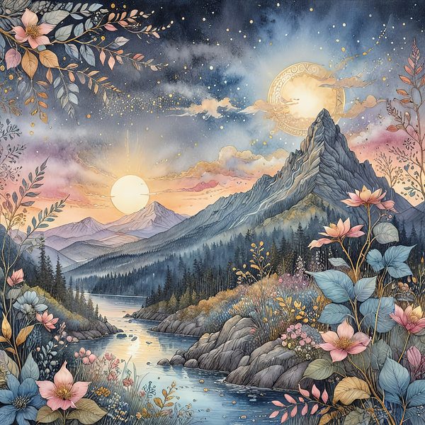 Watercolor Mountain Floral Digital Paper: Pastel Landscape (10 JPGs) — image 11