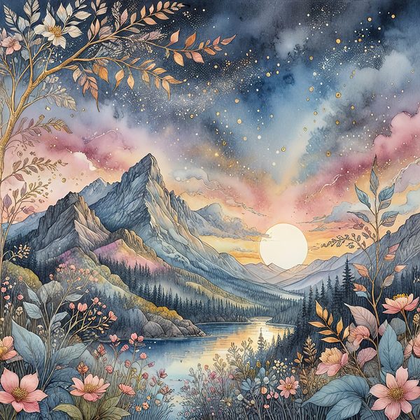 Watercolor Mountain Floral Digital Paper: Pastel Landscape (10 JPGs) — image 12