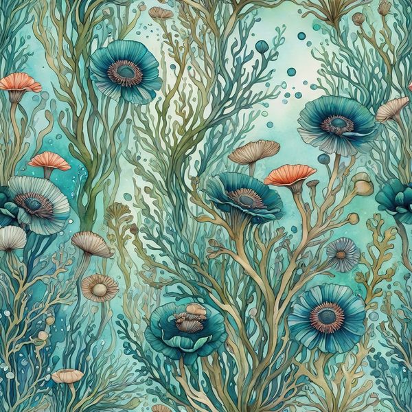 Watercolor Coral Digital Paper: Aqua Green Floral Elements (10 JPG, Commercial Use) — image 1