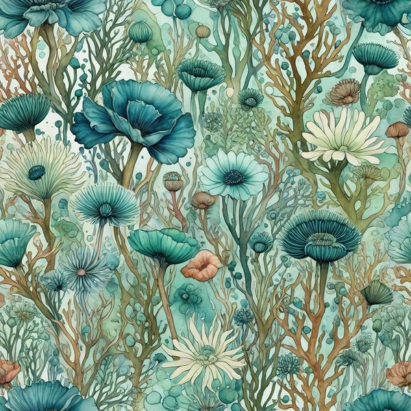 Watercolor Coral Digital Paper: Aqua Green Floral Elements (10 JPG, Commercial Use) — image 3