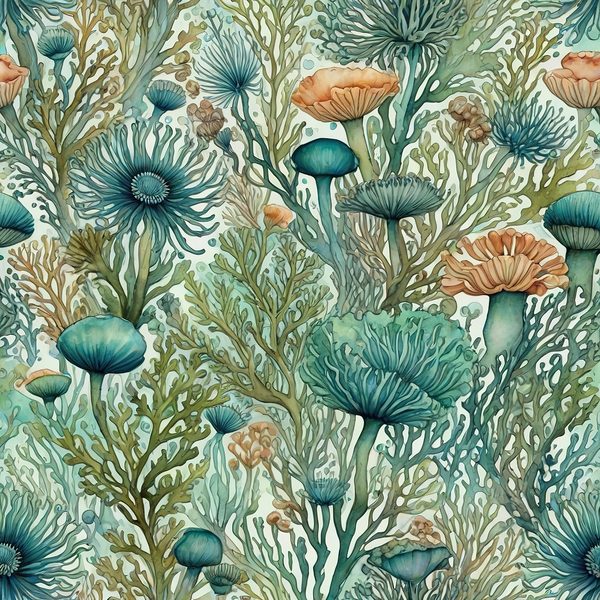 Watercolor Coral Digital Paper: Aqua Green Floral Elements (10 JPG, Commercial Use) — image 4