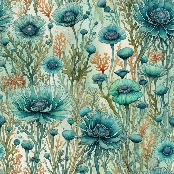 Watercolor Coral Digital Paper: Aqua Green Floral Elements (10 JPG, Commercial Use) — image 5