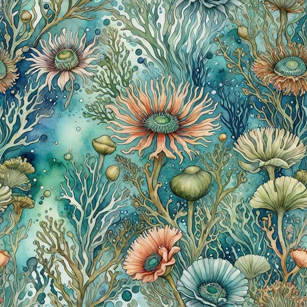 Watercolor Coral Digital Paper: Aqua Green Floral Elements (10 JPG, Commercial Use) — image 6
