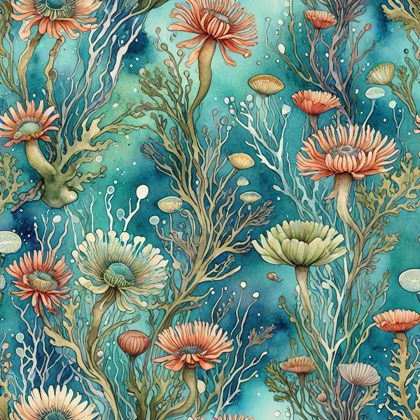 Watercolor Coral Digital Paper: Aqua Green Floral Elements (10 JPG, Commercial Use) — image 7
