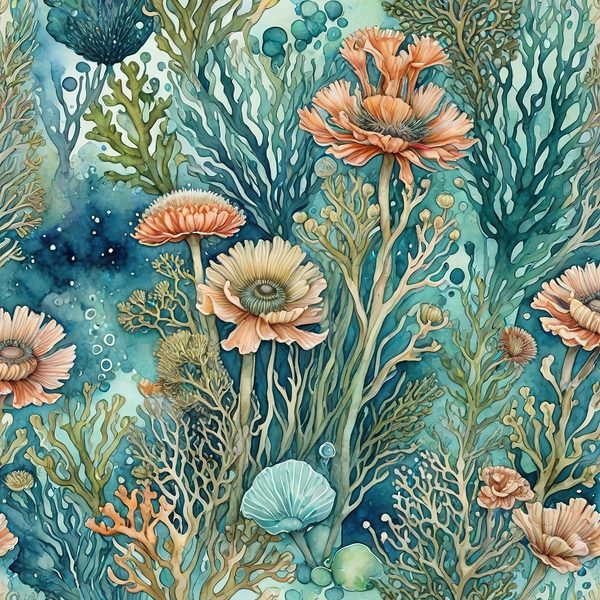 Watercolor Coral Digital Paper: Aqua Green Floral Elements (10 JPG, Commercial Use) — image 8