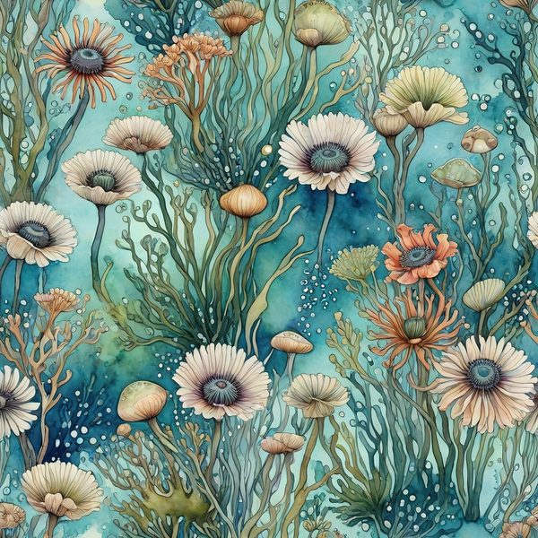 Watercolor Coral Digital Paper: Aqua Green Floral Elements (10 JPG, Commercial Use) — image 9