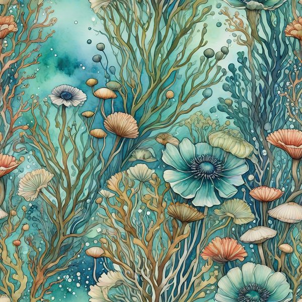 Watercolor Coral Digital Paper: Aqua Green Floral Elements (10 JPG, Commercial Use) — image 10