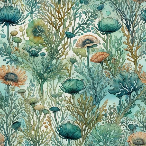 Watercolor Coral Digital Paper: Aqua Green Floral Elements (10 JPG, Commercial Use) — image 11