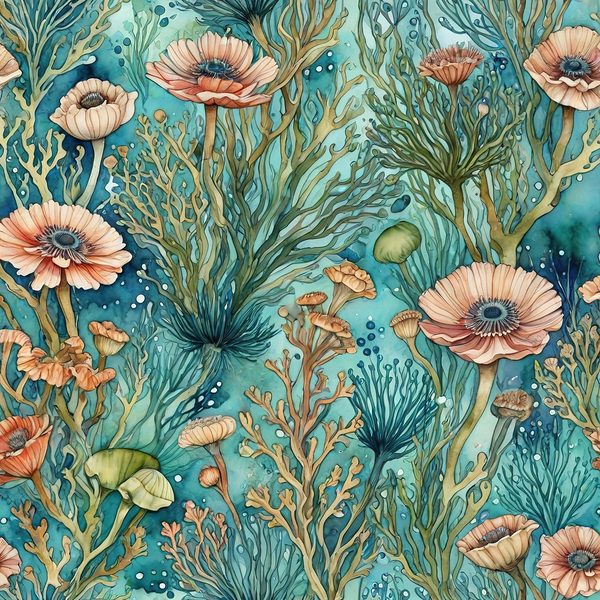 Watercolor Coral Digital Paper: Aqua Green Floral Elements (10 JPG, Commercial Use) — image 12