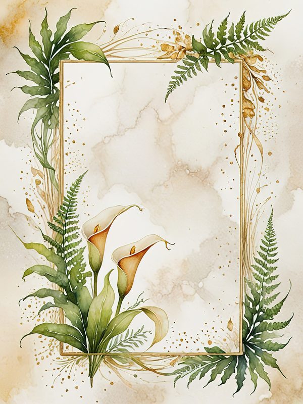 Watercolor Calla Lilies and Ferns : Printable Backgrounds for Stationery (JPGs) — image 1