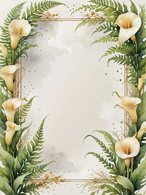 Watercolor Calla Lilies and Ferns : Printable Backgrounds for Stationery (JPGs) — image 2