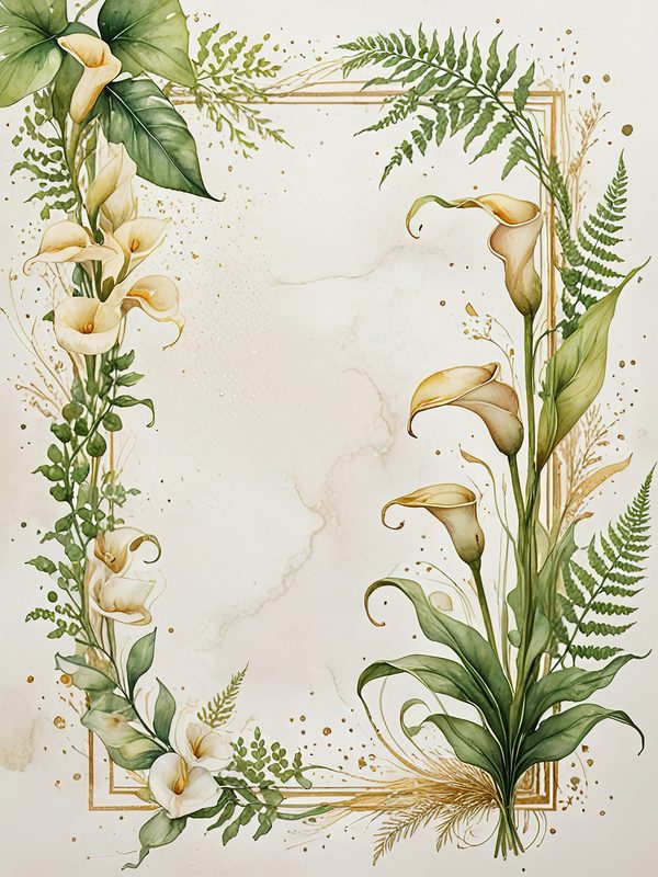 Watercolor Calla Lilies and Ferns : Printable Backgrounds for Stationery (JPGs) — image 3