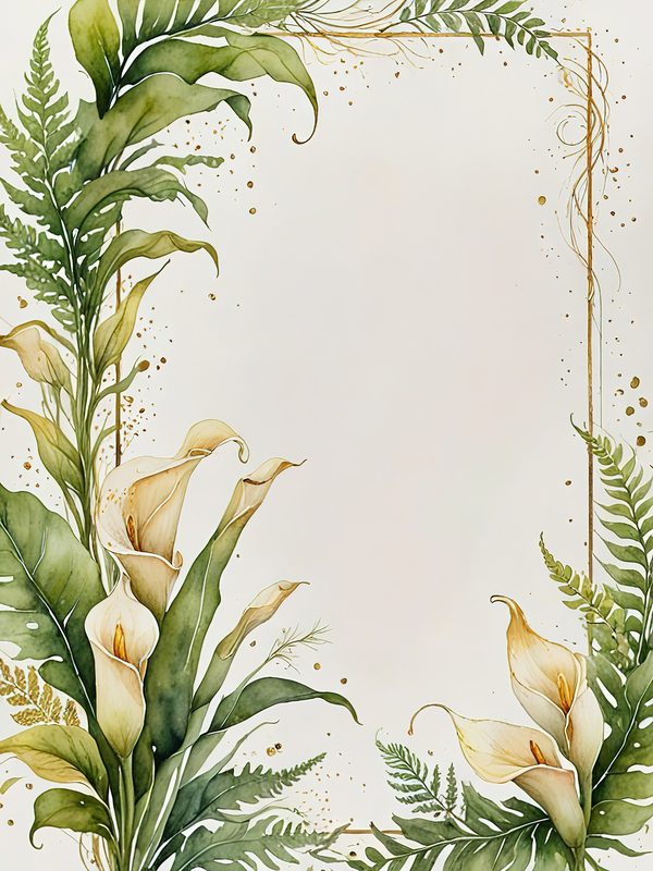 Watercolor Calla Lilies and Ferns : Printable Backgrounds for Stationery (JPGs) — image 4
