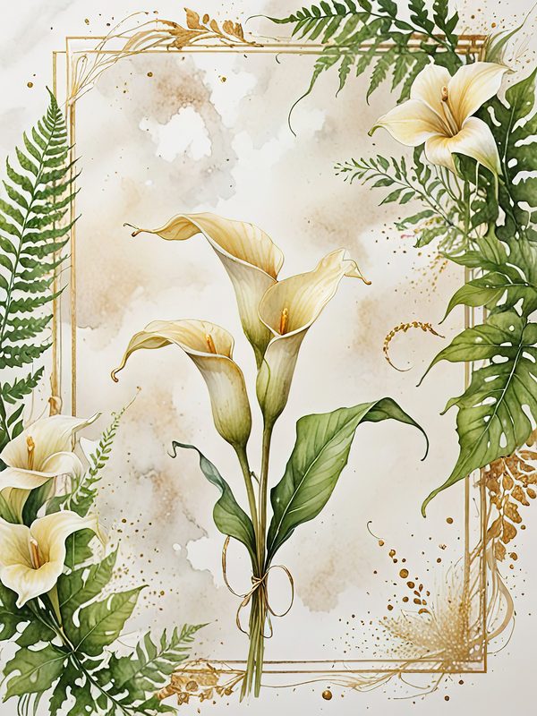 Watercolor Calla Lilies and Ferns : Printable Backgrounds for Stationery (JPGs) — image 6