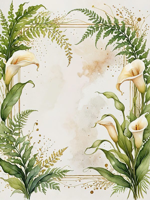 Watercolor Calla Lilies and Ferns : Printable Backgrounds for Stationery (JPGs) — image 7