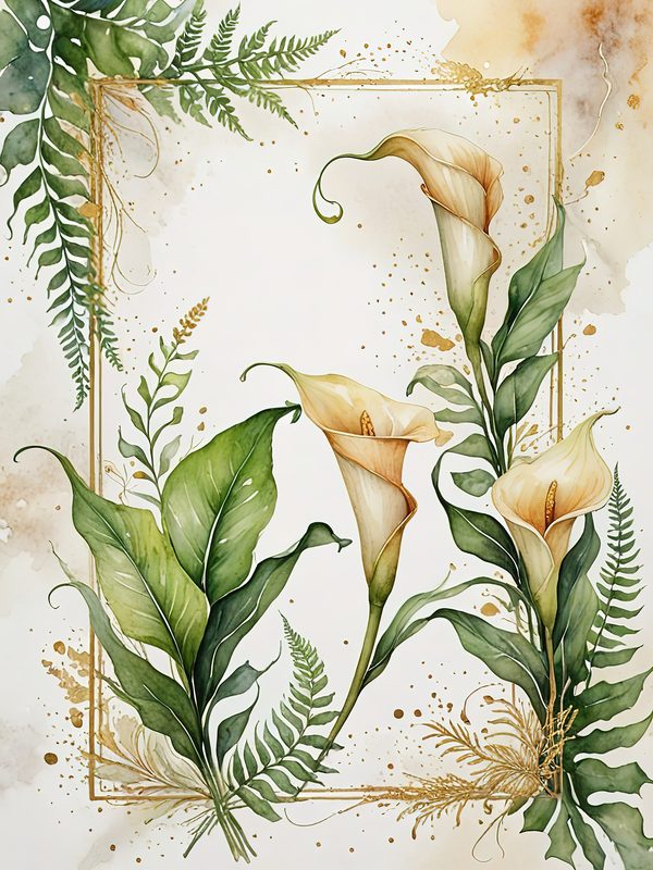 Watercolor Calla Lilies and Ferns : Printable Backgrounds for Stationery (JPGs) — image 8