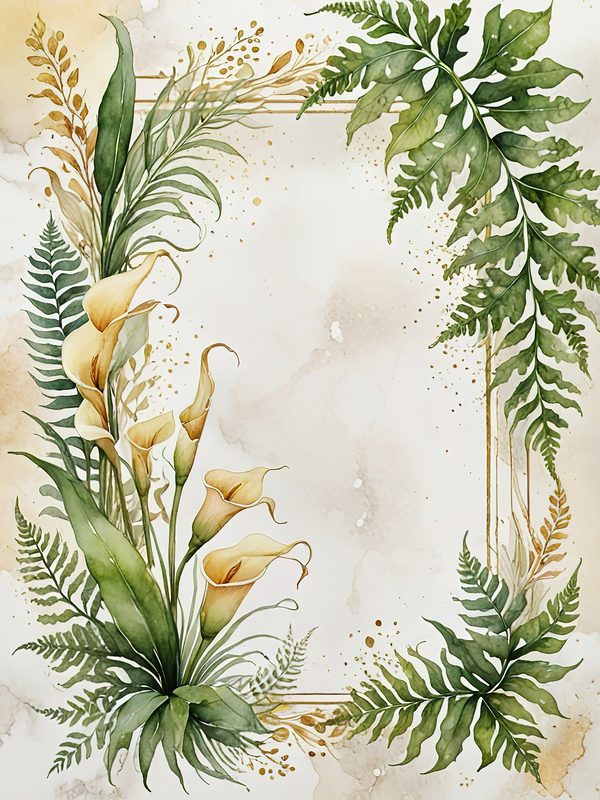 Watercolor Calla Lilies and Ferns : Printable Backgrounds for Stationery (JPGs) — image 10