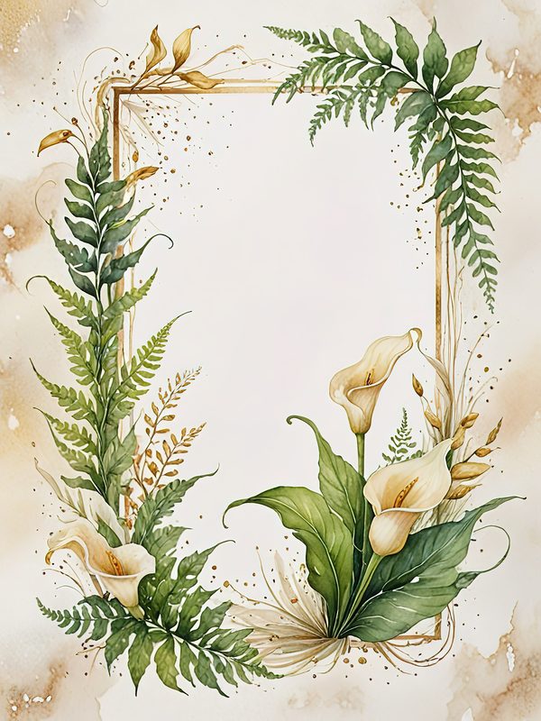 Watercolor Calla Lilies and Ferns : Printable Backgrounds for Stationery (JPGs) — image 11