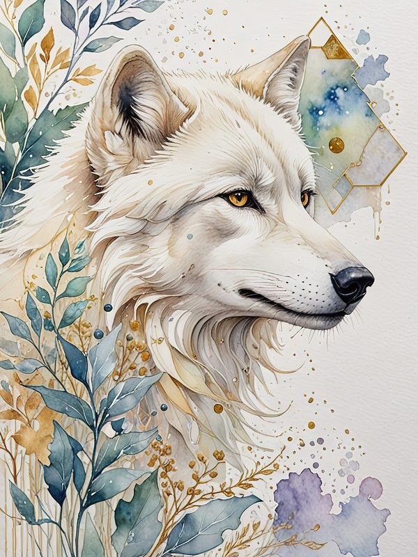Watercolor Wolf Digital Paper: Blue Gray Illustration, Junk Journal (10 JPGs) — image 1