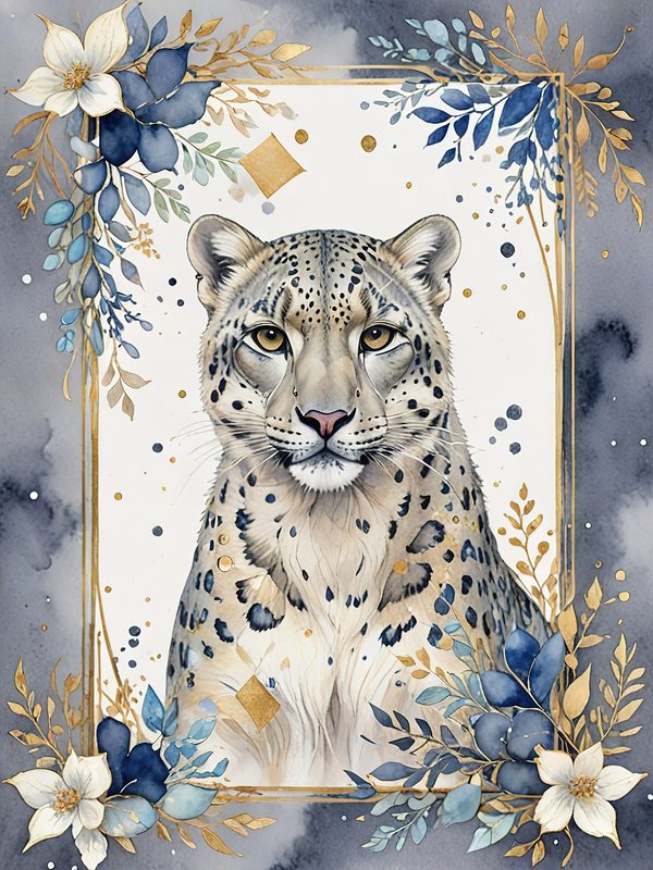 Watercolor Snow Leopard Digital Paper: Botanical Scrapbook Art (Digital Download) — image 1