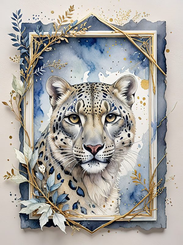 Watercolor Snow Leopard Digital Paper: Botanical Scrapbook Art (Digital Download) — image 2