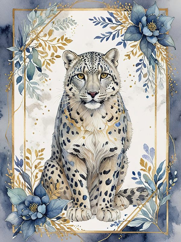 Watercolor Snow Leopard Digital Paper: Botanical Scrapbook Art (Digital Download) — image 3