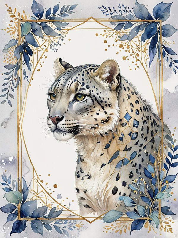 Watercolor Snow Leopard Digital Paper: Botanical Scrapbook Art (Digital Download) — image 4