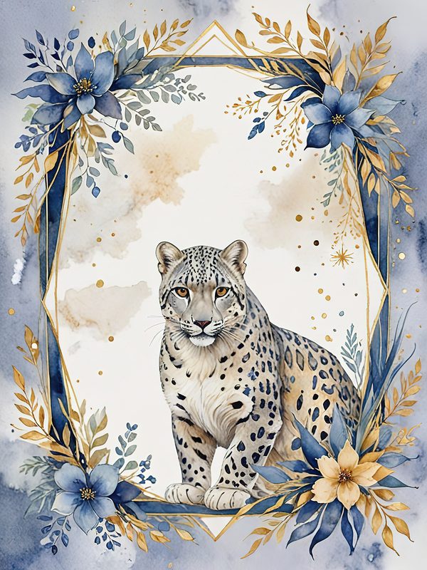 Watercolor Snow Leopard Digital Paper: Botanical Scrapbook Art (Digital Download) — image 5