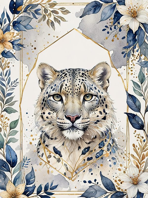 Watercolor Snow Leopard Digital Paper: Botanical Scrapbook Art (Digital Download) — image 6