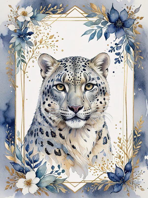 Watercolor Snow Leopard Digital Paper: Botanical Scrapbook Art (Digital Download) — image 7