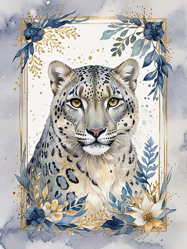 Watercolor Snow Leopard Digital Paper: Botanical Scrapbook Art (Digital Download) — image 8