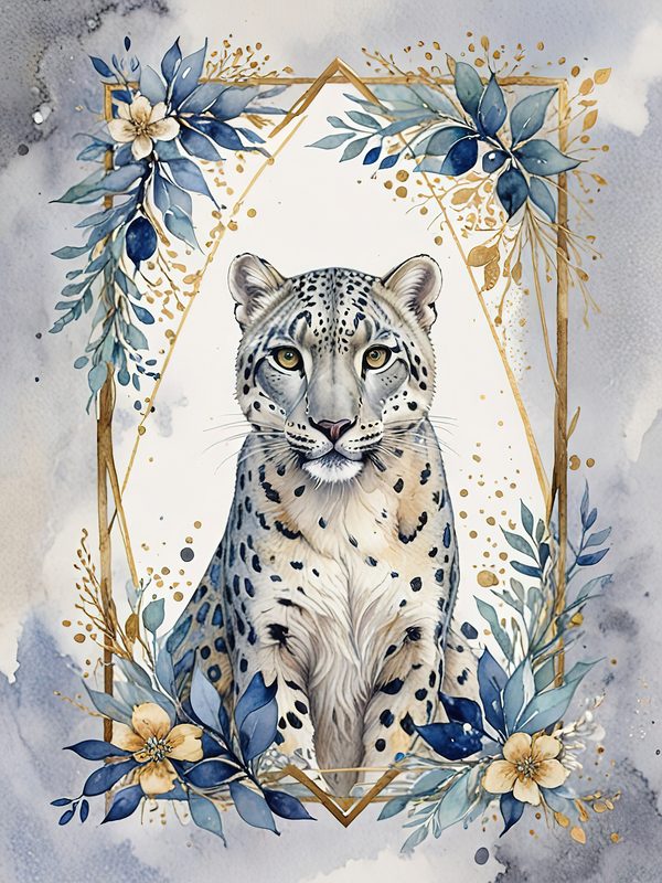 Watercolor Snow Leopard Digital Paper: Botanical Scrapbook Art (Digital Download) — image 9