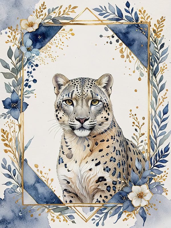 Watercolor Snow Leopard Digital Paper: Botanical Scrapbook Art (Digital Download) — image 10