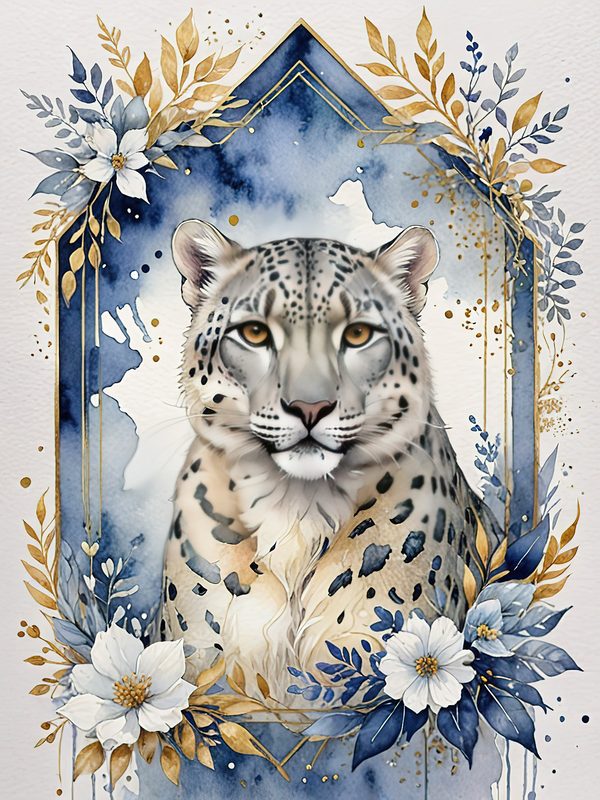 Watercolor Snow Leopard Digital Paper: Botanical Scrapbook Art (Digital Download) — image 11