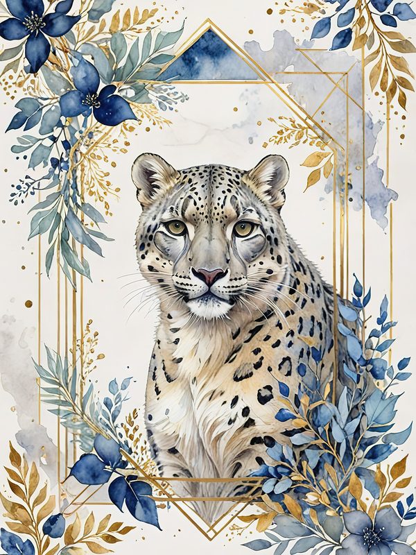 Watercolor Snow Leopard Digital Paper: Botanical Scrapbook Art (Digital Download) — image 12