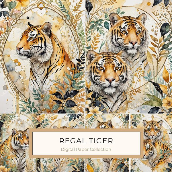 Watercolor Tiger Art: Botanical Illustration Set (Digital Download)