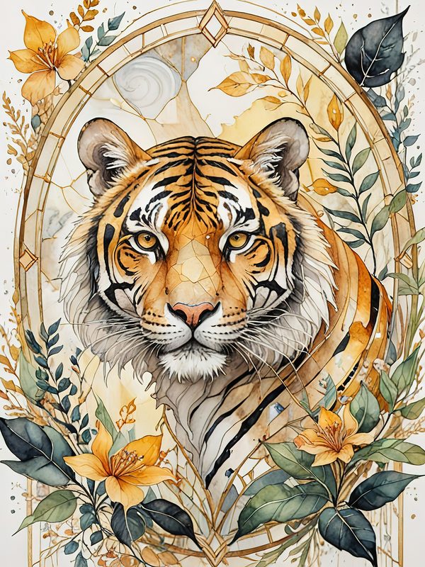 Watercolor Tiger Art: Botanical Illustration Set (Digital Download) — image 1